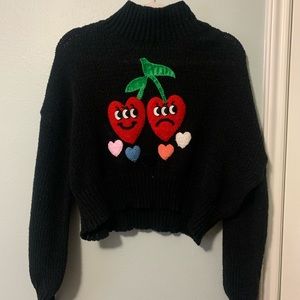 Crop top back embroidered character sweater